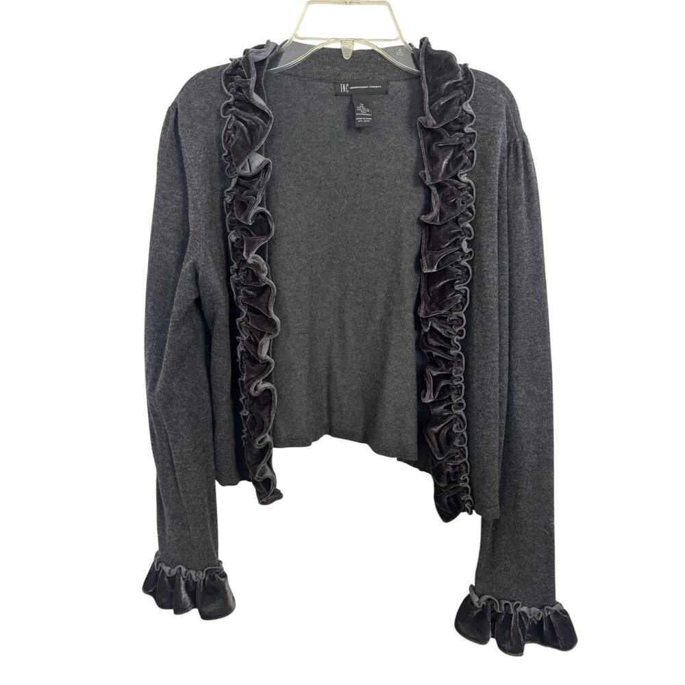 Velvet Ruffle Cropped Open Front Cardigan Size Medium Whimsigoth Fairy Grunge